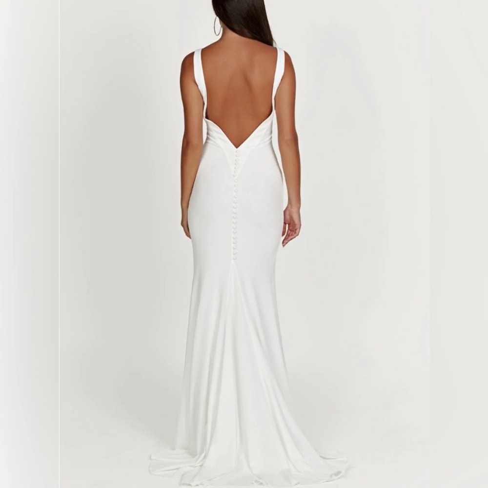 Meshki Kyla Low Back Gown Dress White Size Medium & Large available